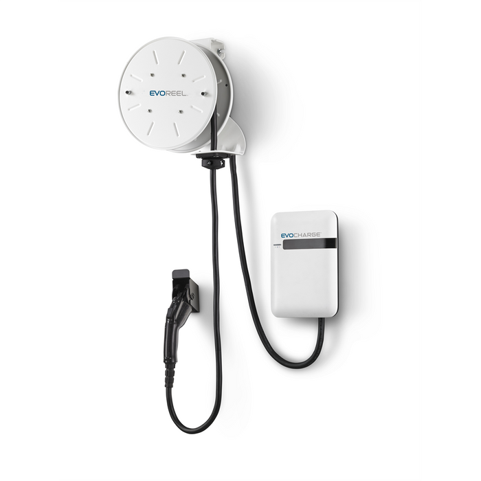 EVoCharge iEVSE Wall Mount EV Charging Station EVOEVC4AB0C2B1A1 – WiFi Enabled Level 2 Charger with 22’ EVOREEL Cable Management System