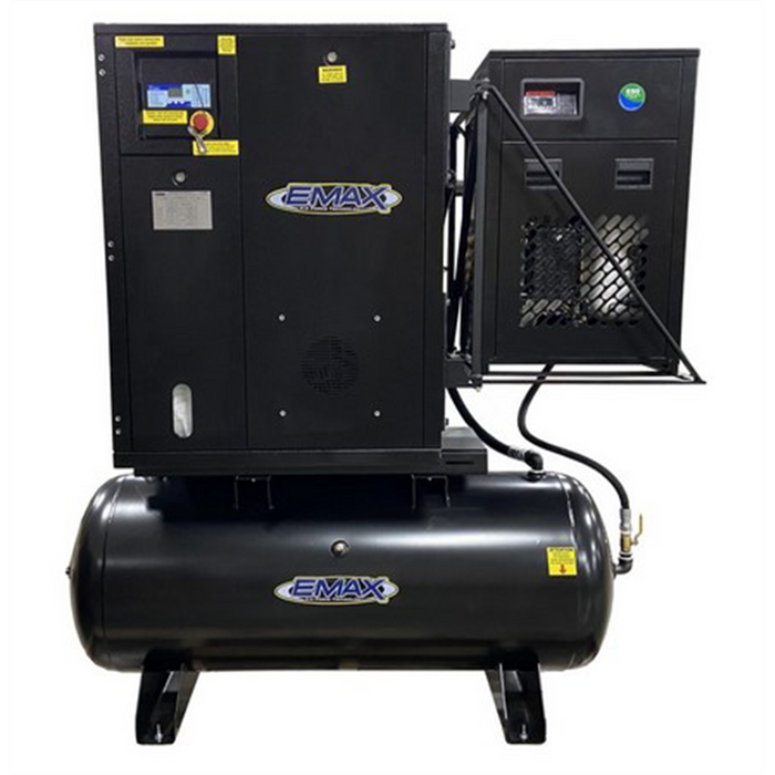 Emax Compressor 10HP 1PH Industrial Rotary Screw Compressor-120 Gal Tank Mount w/Air Dryer EMXERIK010003