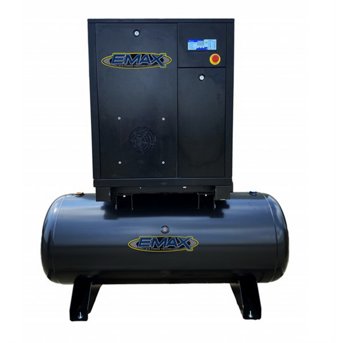 Emax Compressor 10HP 1PH Industrial Rotary Screw Compressor-80 Gal Tank Mount EMXERI0100801