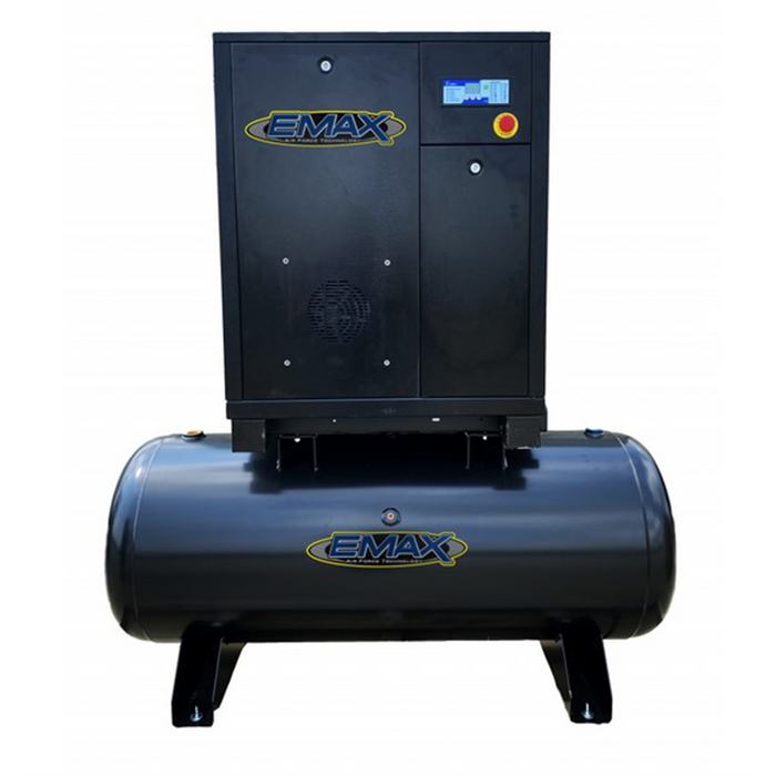 Emax Compressor 15HP 3PH Industrial Rotary Screw Compressor-120 Gal Tank Mount EMXERI0151203