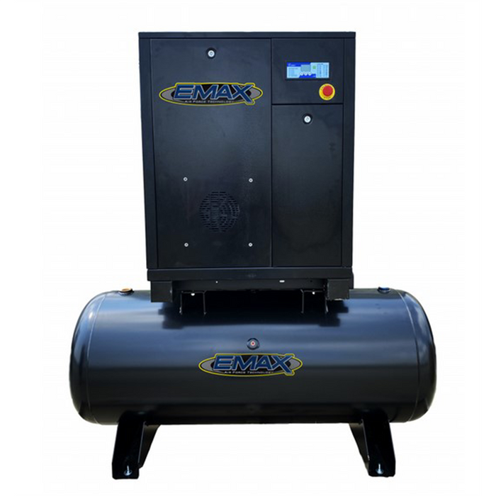 Emax Compressor 20HP 3PH Industrial Rotary Screw Compressor-120 Gal Tank Mount EMXERI0201203