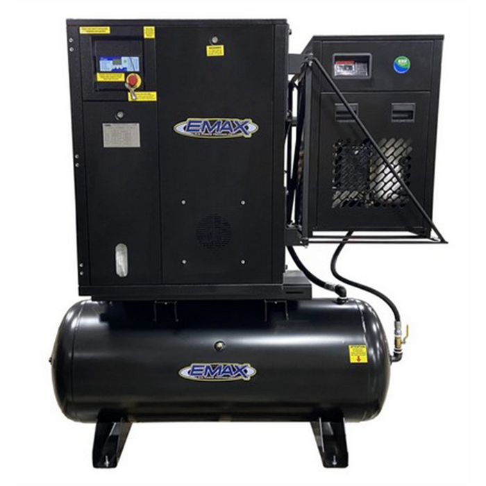 Emax Compressor 5HP 1PH Industrial Rotary Screw Compressor-120 Gal Tank Mount w/ Air Dryer EMXERIK050001
