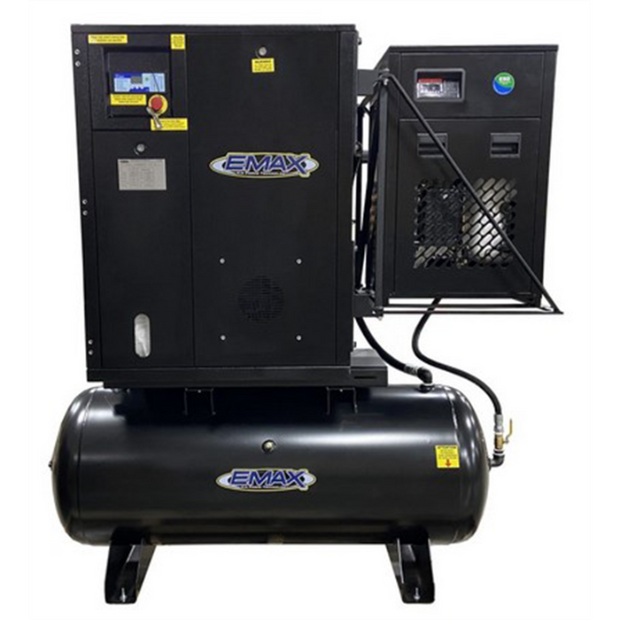 Emax Compressor 5HP 3PH Industrial Rotary Screw Compressor-80 Gal Tank Mount w/Air Dryer EMXERIK050003