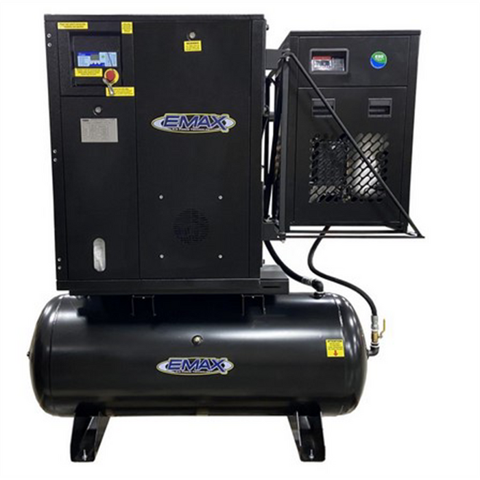 Emax Compressor 7.5HP 1PH Industrial Rotary Screw Compressor-80 Gal Tank Mount with Air Dryer EMXERIK070001