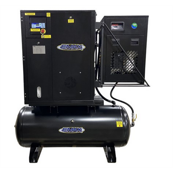 Emax Compressor 7.5HP 3PH Industrial Rotary Screw Compressor-80 Gal Tank Mount-w/Air Dryer EMXERIK070003