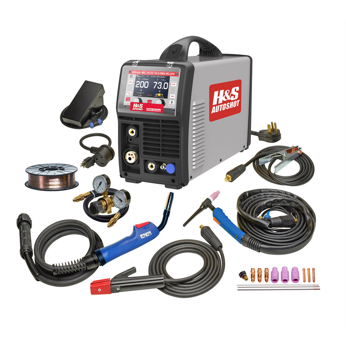 H&S AutoShot HSW-6422 Smart Multi-MIG Welder 200 Amp with 16 S-MIG Programs, AC/DC TIG and Stick (110-240VAC) HSW6422
