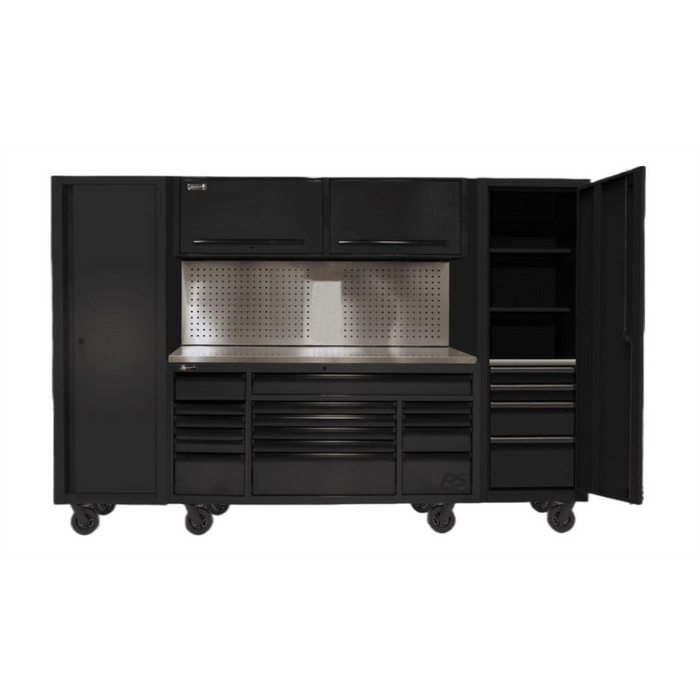 Homak Manufacturing 120" RS PRO CTS Roller Cabinet & Side Lockers Combo with Toolboard Backsplash - Black HOMBKCTS12002