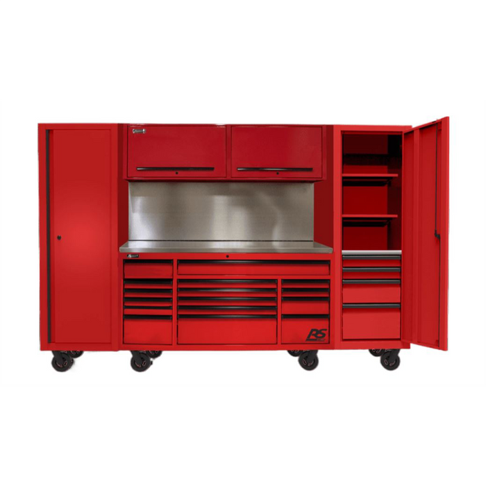 Homak Manufacturing 120" RS PRO CTS Roller Cabinet & Side Lockers Combo with Solid Backsplash - Red HOMRDCTS12001