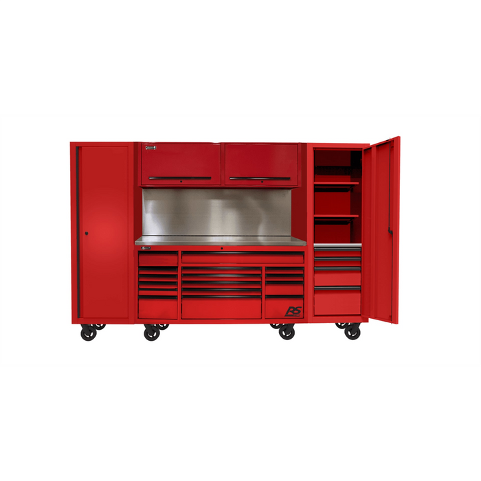 Homak Manufacturing 120? RS PRO CTS Roller Cabinet & Side Lockers Combo with Toolboard Backsplash - Red HOMRDCTS12002
