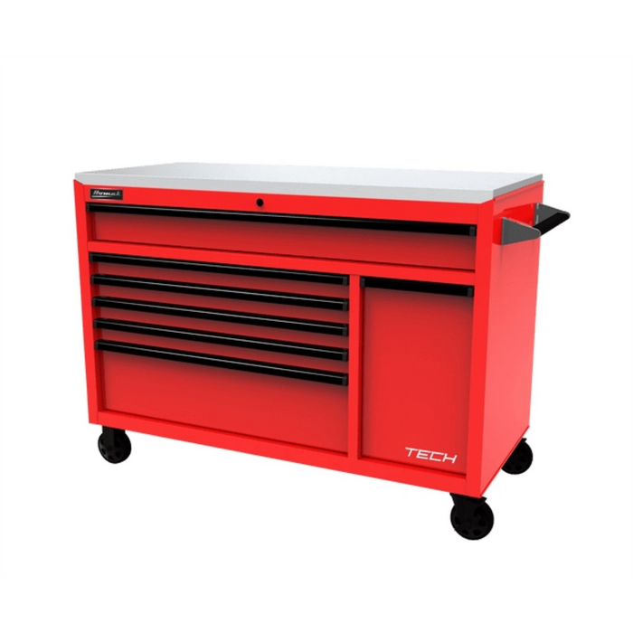 Homak Manufacturing Homak 54" TECH Workstation w/Power Tool Drawer and Stainless Steel Top, Red HOMRD04054070