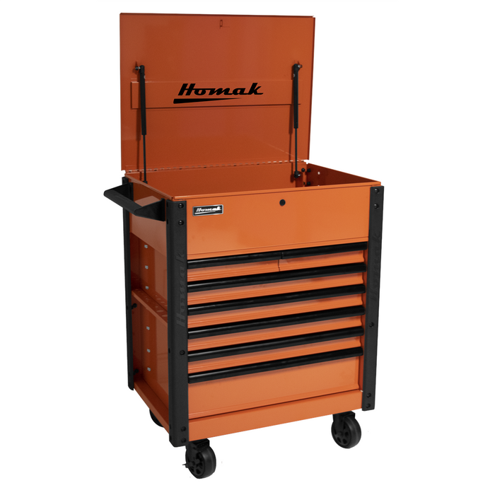 Homak Manufacturing 35" Pro Series 7-Drawer Service Cart, Orange HOMOG06035247