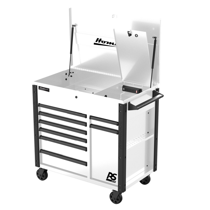 Homak Manufacturing 44" RS Pro 8 Drawer Flip Top Power Service Cart- White HOMWH06044080