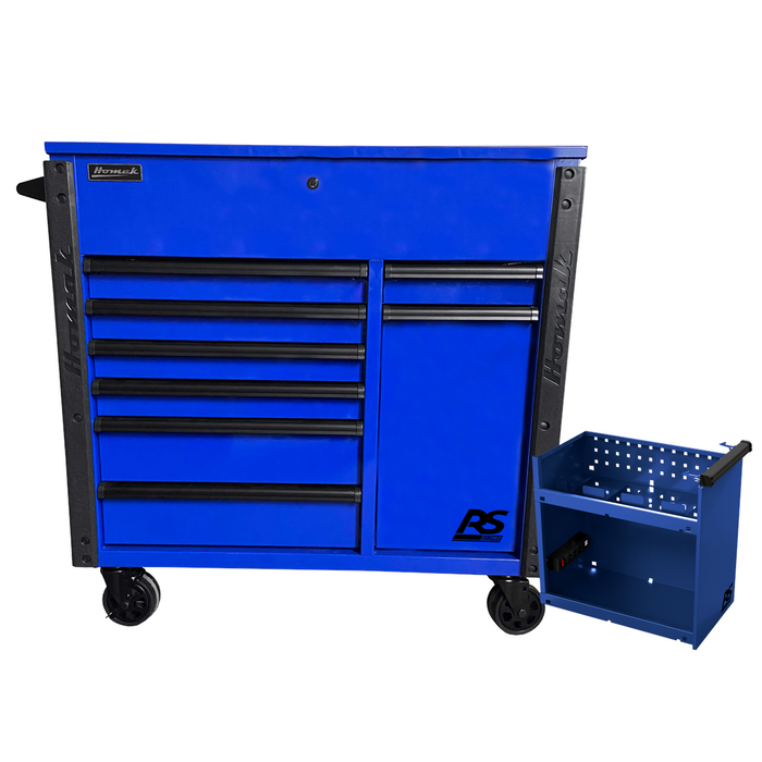 Homak Manufacturing 44" 8-Drawer Service Cart w/Power Tool Holder Drawer- Blue HOMBL06044080