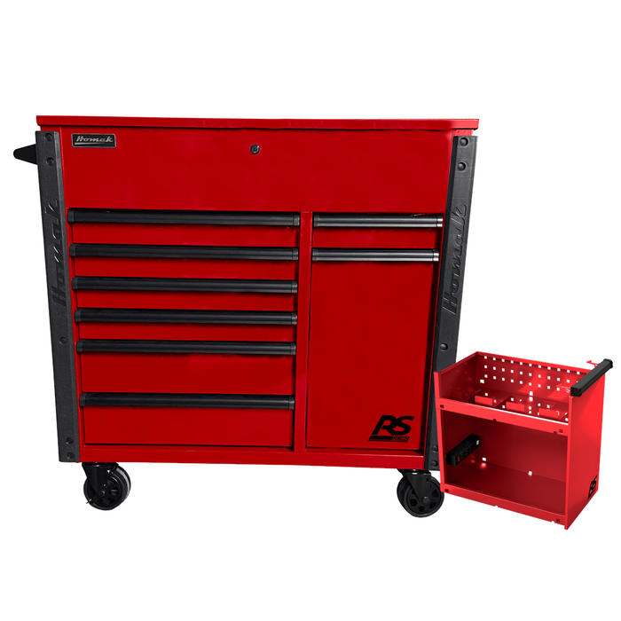 Homak Manufacturing 44" 8-Drawer Service Cart w/Power Tool Holder Drawer-Red HOMRD06044080