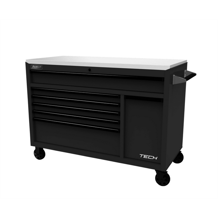 Homak Manufacturing Homak 54" TECH Workstation w/Power Tool Drawer and Stainless Steel Top, Black HOMBK04054070