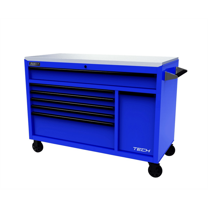 Homak Manufacturing Homak 54" TECH Workstation w/Power Tool Drawer and Stainless Steel Top, Blue HOMBL04054070