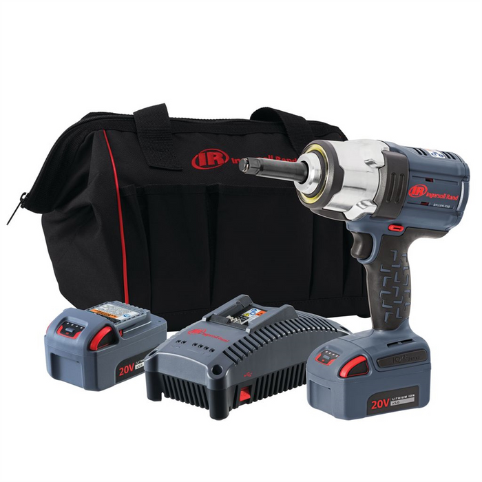 Ingersoll Rand 1/2'' 20V Cordless Impact Wrench 2 Battery Kit, 2'' Ext Anvil, 1500 ft-lb Torque, Friction Ring Retainer, Pistol Grip IRTW7252-K22