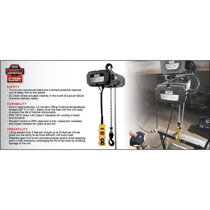 Chain Hoist | 1/2 Ton | Two Speed | Electric | 10' Lift | 3PH | JET JT9-140233