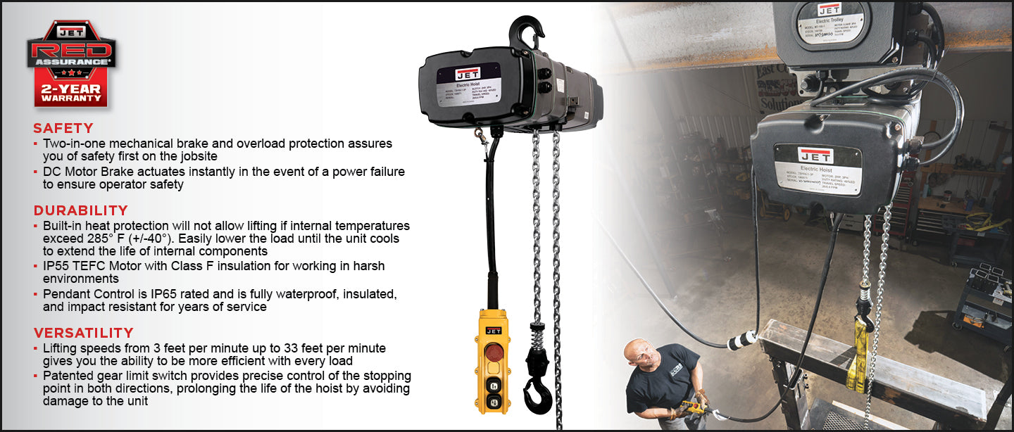 Chain Hoist | 1/2 Ton | Two Speed | Electric | 10' Lift | 3PH | JET JT9-144001