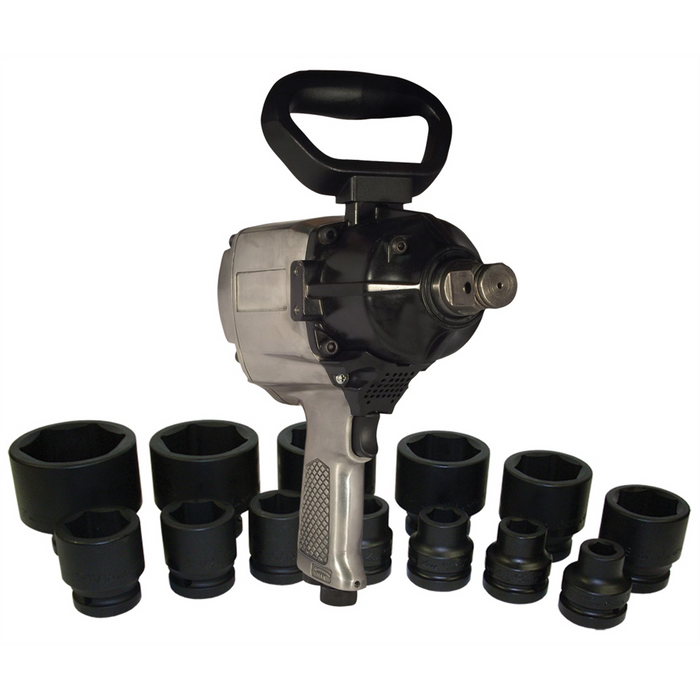 K Tool International 1" Drive Air Impact Wrench with 13-Pc SAE Socket Set – 1,500 Ft-Lb, KTI81795