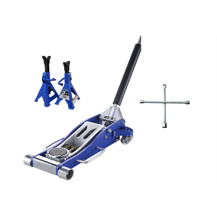 K Tool International Aluminum Jack 3 Ton/Jack Stands 3 Ton/Lugnut Wrench Combo KTI63099KIT