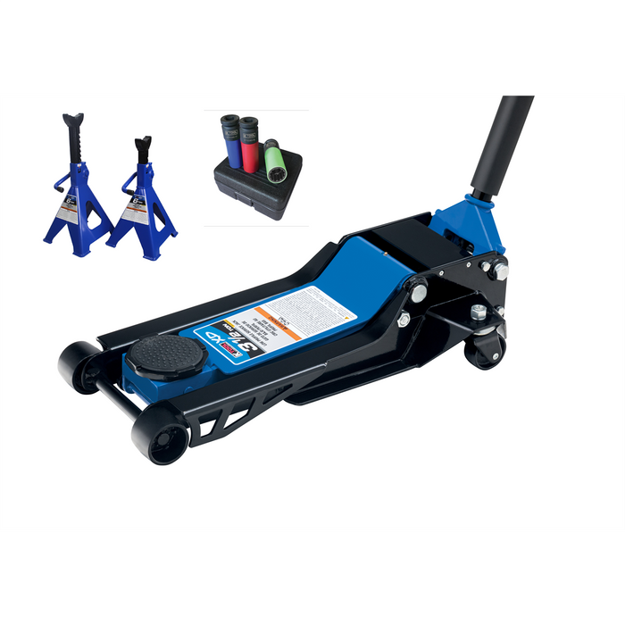 K Tool International Service Jack 3.5 Ton Low Profile/Jack Stands 6 Ton/Wheel Socket Set 3 pc KIT KTIXD13002KIT