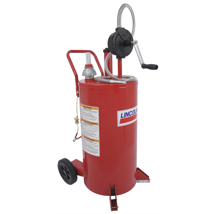 Lincoln Lubrication Steel Fuel Caddy with 2-Way Rotary Pump and 7 Hose 25 Gallon Red LIN3675