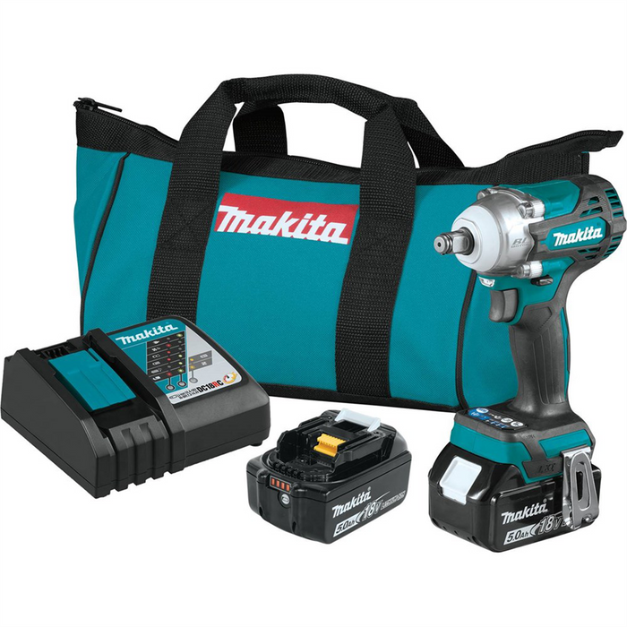 Makita 18V LXT And Reg Lithium-Ion Brushless Cordless 4-Speed 1-2 Sq Drive Impact Wrench Kit With Friction Ring Anvil 5.0Ah MAKXWT14T