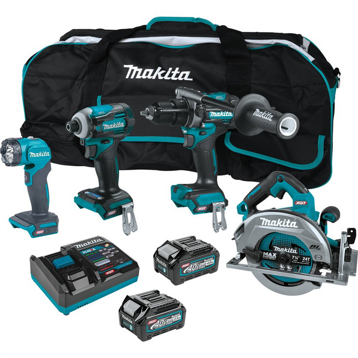 Makita 40V Max XGT And Reg Brushless Cordless 4 Pc Combo Kit GPH01 GDT01 GSH01 ML001G Bag 2.5Ah-4.0Ah MAKGT400M1D1