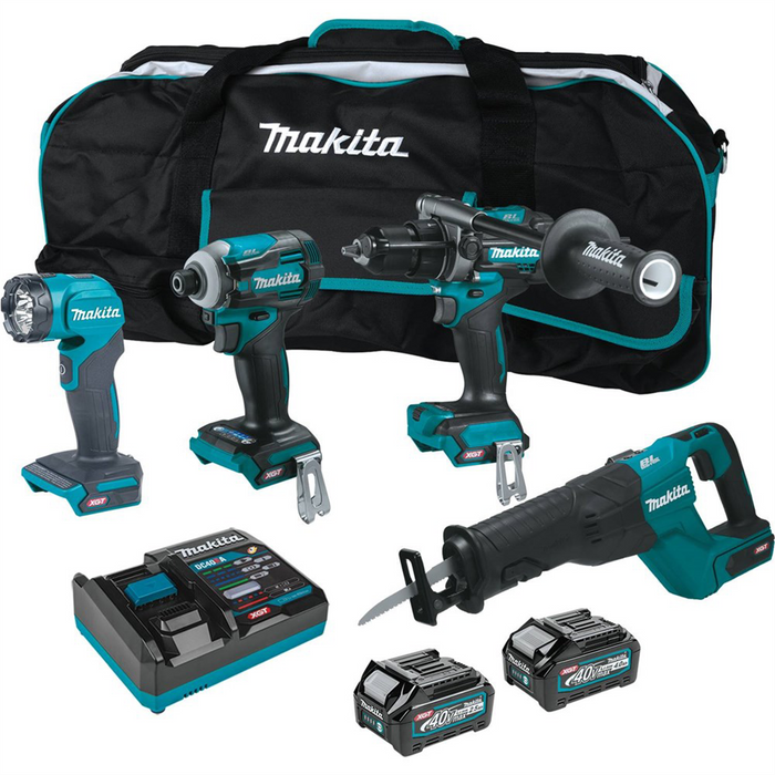 Makita 40V Max XGT And Reg Brushless Cordless 4 Pc Combo Kit GPH01 GDT01 GSH01 ML001G Bag 2.5Ah-4.0Ah MAKGT401M1D1