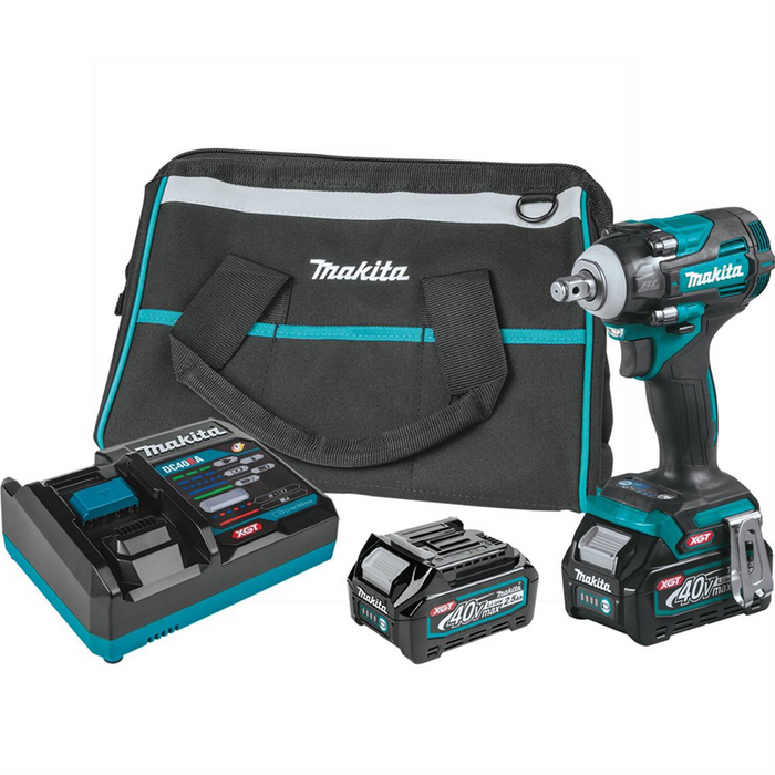 Makita 40V Max XGT And Reg Brushless Cordless 4-Sp 1-2 Sq Drive Impact Wrench Kit With Friction Ring Anvil Var Spd Rev L.E.D. Light Bag 2.5Ah MAKGWT04D