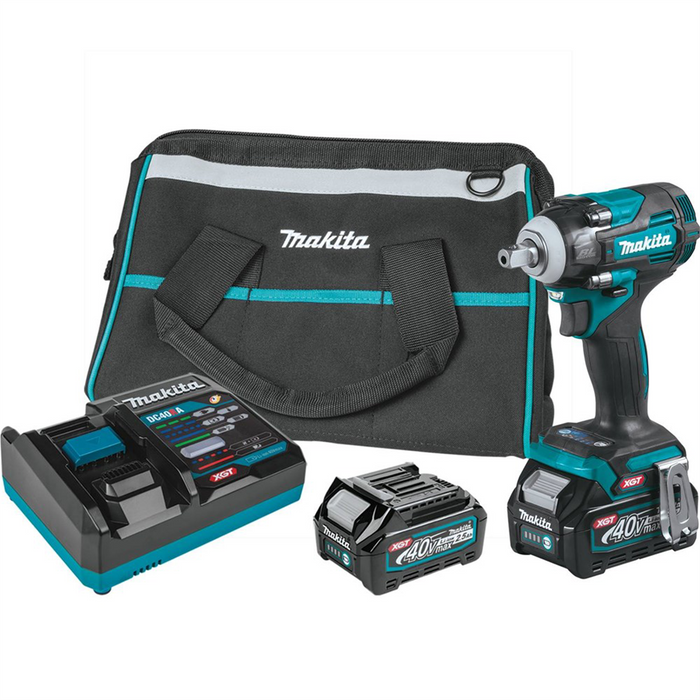Makita 40V Max XGT And Reg Brushless Cordless 4-Speed 1-2 Sq Drive Impact Wrench Kit With Detent Anvil Var Spd Rev L.E.D. Light Bag 2.5Ah MAKGWT05D