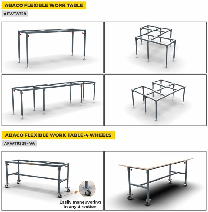 Abaco Flexible Work Table – Adjustable Stone Slab Support & Workbench (AFWT8328 / AFWT8328-4W)