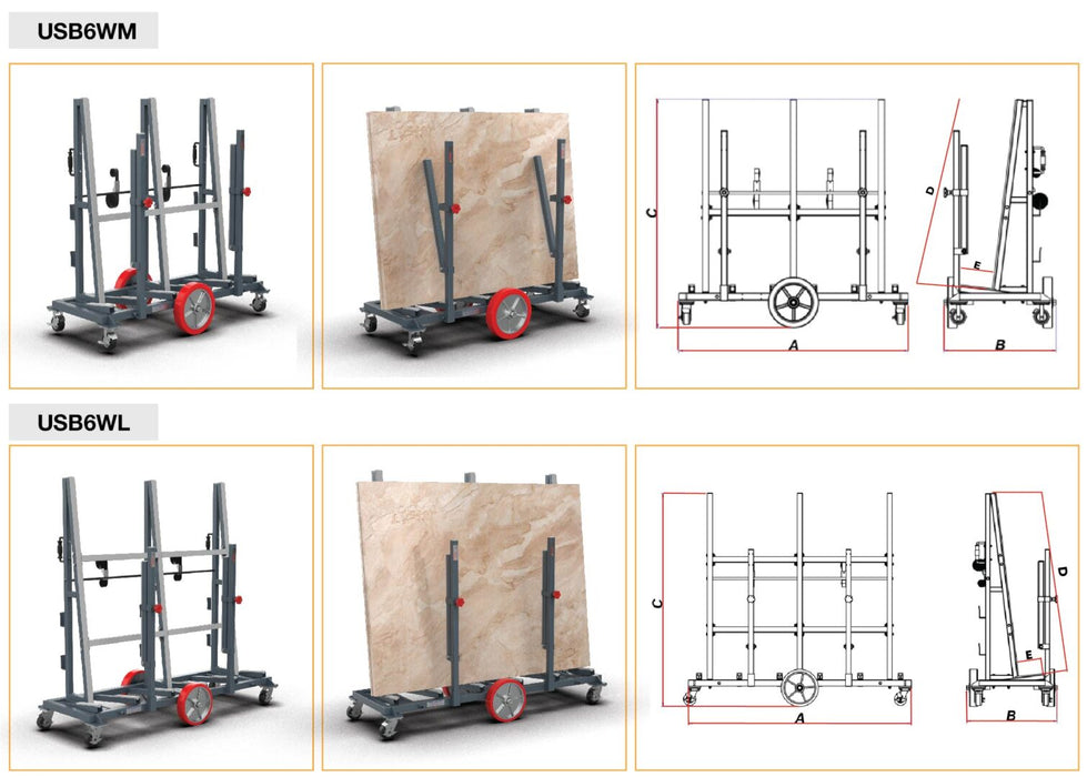 Abaco Universal Slab Buggy – High-Capacity Stone & Panel Transport Trolley (USB6WM / USB6WL)