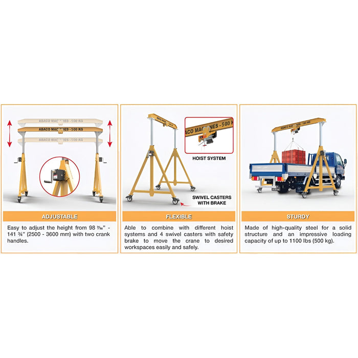 Abaco Easy Adjustable Crane – AEAC500/AEAC1000 Mobile Gantry, Adjustable Height