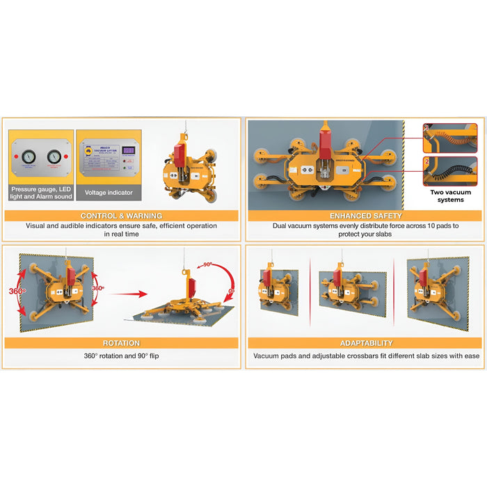 Abaco DVL500 Vacuum Lifter – 360° Rotation & 90° Tilt, 12V Battery