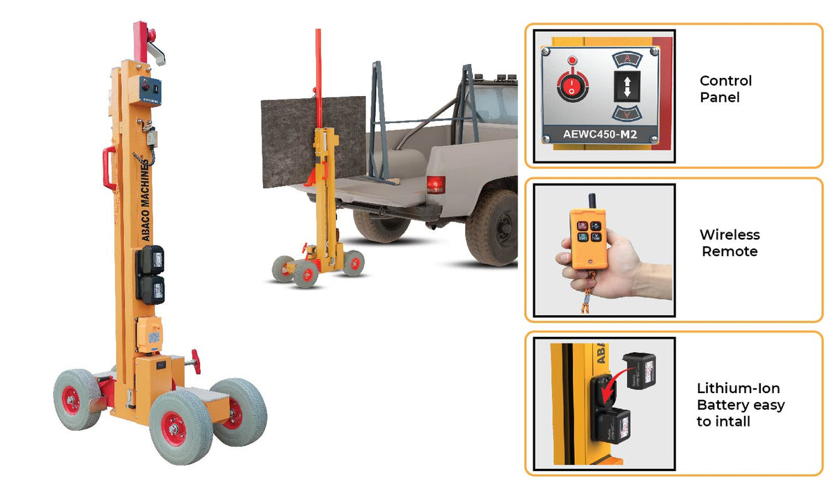 Abaco EZ-Pro Winch Cart – AEWC450-M2 (450 kg / 990 lb Slab Slider, Wireless Winch)
