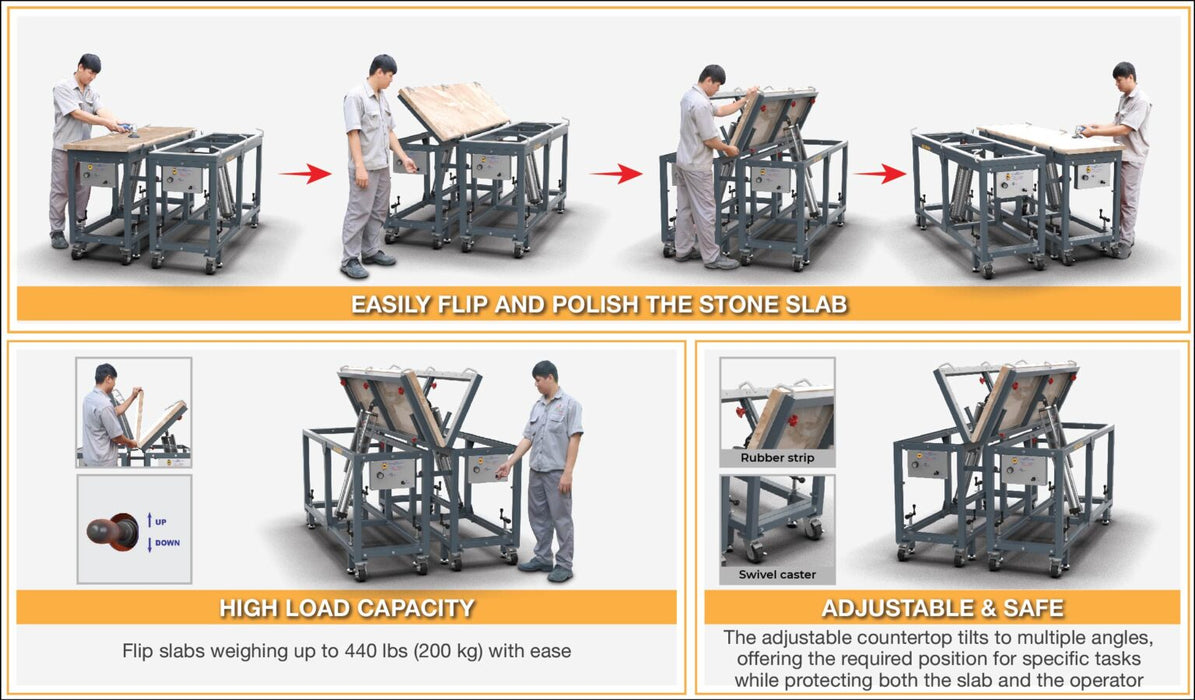 Abaco Dual Polished Flip Table (APFT7422) – Lift & Tilt Stone Work Table