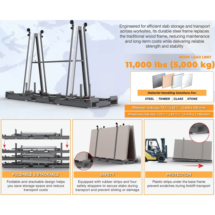 Abaco Folding One-Stop A-Frame – FOSA11872-AC (Stackable, Rubber-Protected Transport Rack)