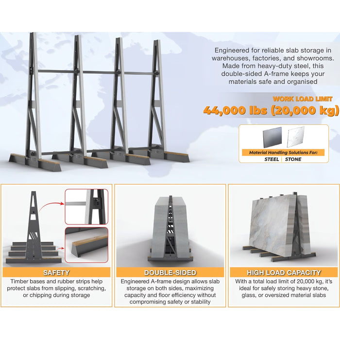 Abaco Heavy Duty Double‑Side A‑Frame – 44,000 lb Capacity, Dual-Side Slab Storage