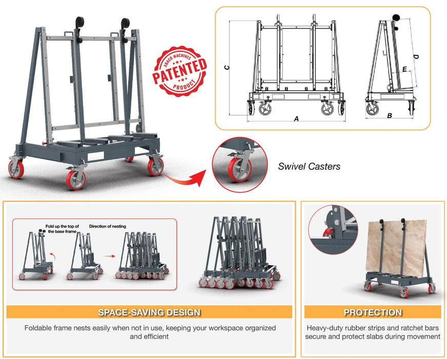 Abaco Nesting Single-Sided Cart – Space-Saving Stone Slab Transport & Handling Cart (NSC6432)
