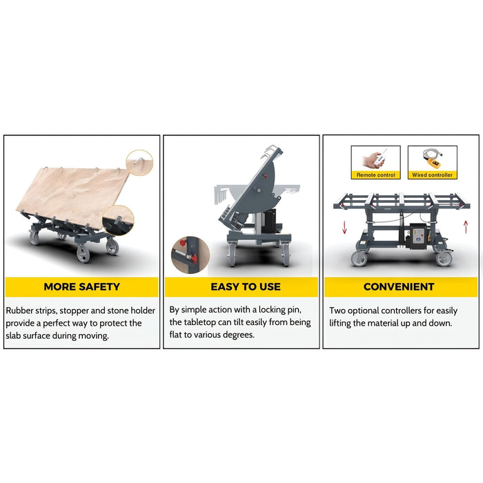 Abaco Power Kitchen Processing Table – PKPT6340 (Up to 660 lb Stone Slab Lifter)