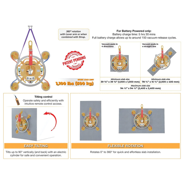 Abaco Rotary Vacuum Lifter – ARVL500, 360° Rotation & 90° Tilt, 1,100 lb Capacity