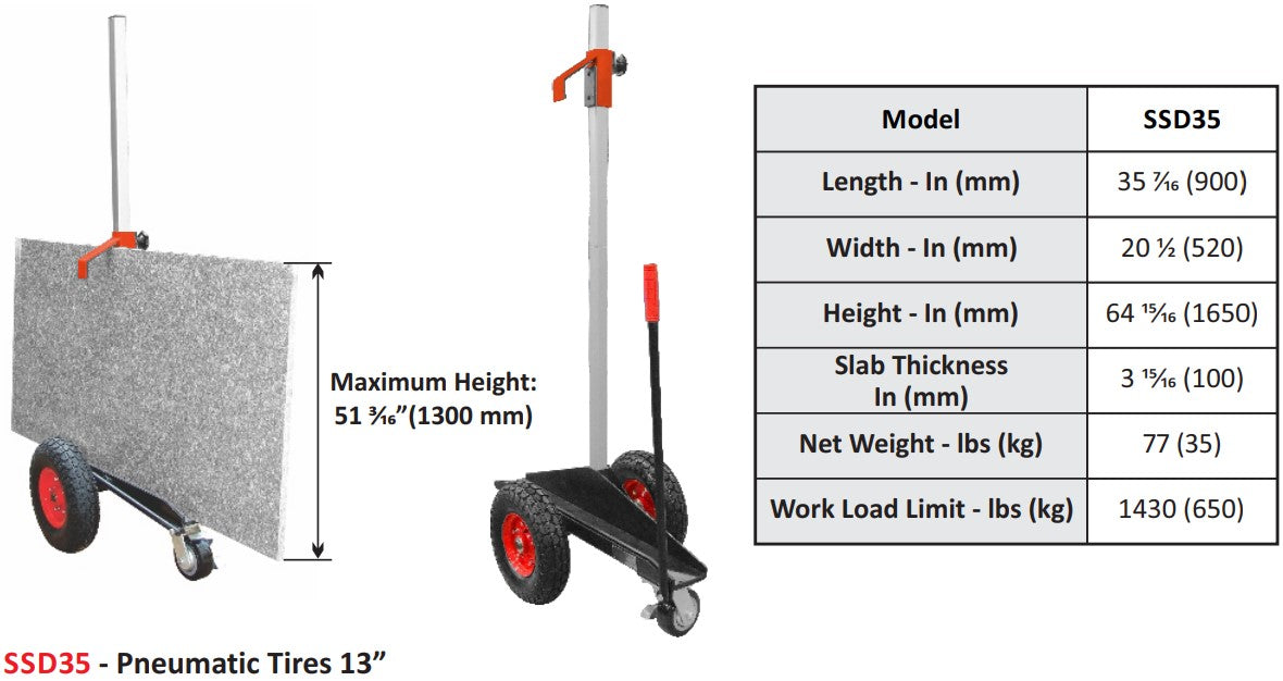 Abaco Safety Slab Dolly – High-Capacity Pneumatic Stone Transport Dolly (SSD35)
