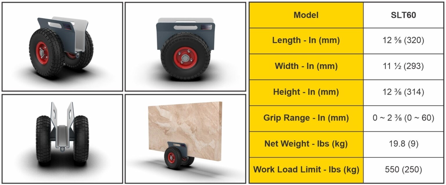 Abaco Self-Locking Dolly – Pneumatic Stone Slab Transport Dolly (SLT60)