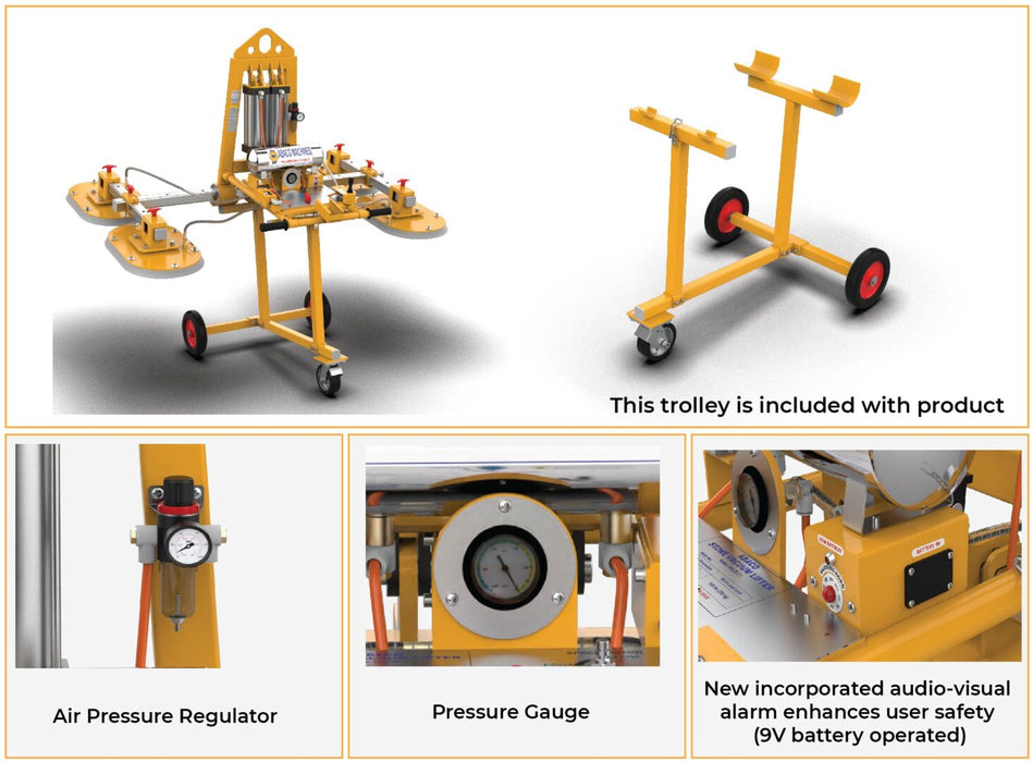 Abaco Stone Vacuum Lifter – SVL100 (1,000 kg / 2,200 lb, 0°–90° Tilt, 4 Pads)
