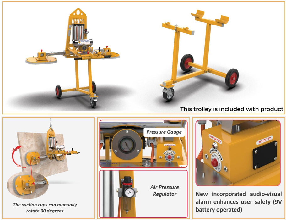 Abaco Stone Vacuum Lifter – SVL50 (500 kg / 1,100 lb, 0°–90° Tilt)