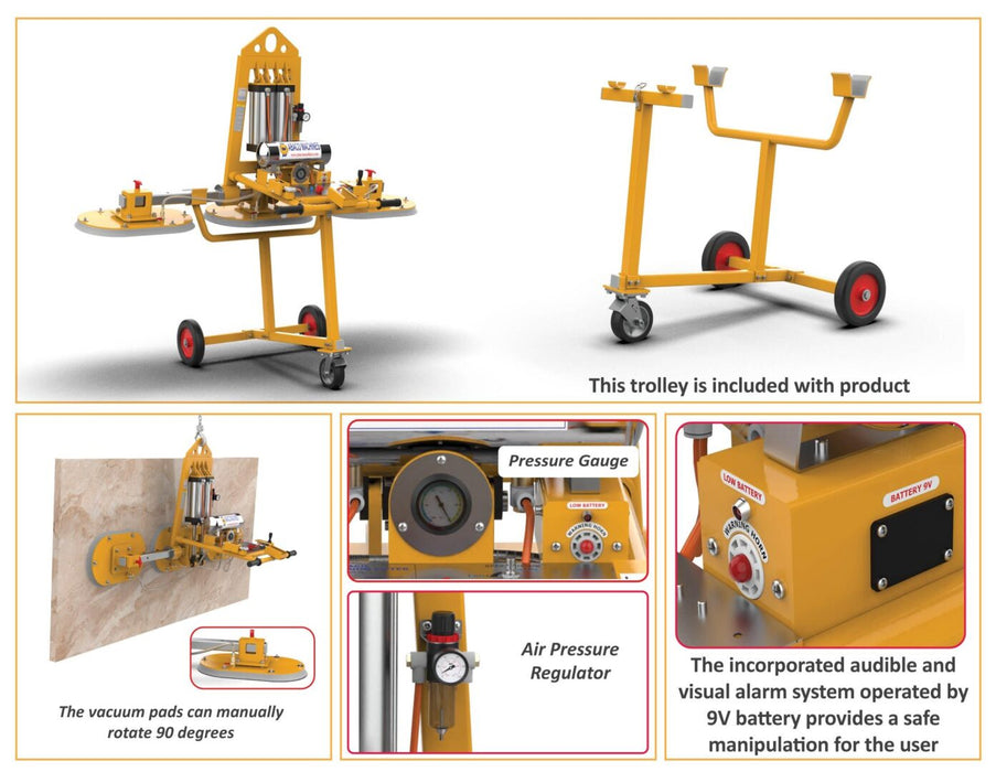 Abaco Stone Vacuum Lifter – SVL75 (750 kg / 1,650 lb, 0°–90° Tilt, 3 Pads)