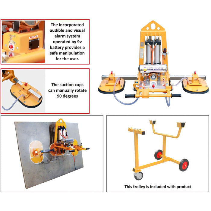 Abaco Stone Vacuum Lifter – SVL75 (750 kg / 1,650 lb, 0°–90° Tilt, 3 Pads)