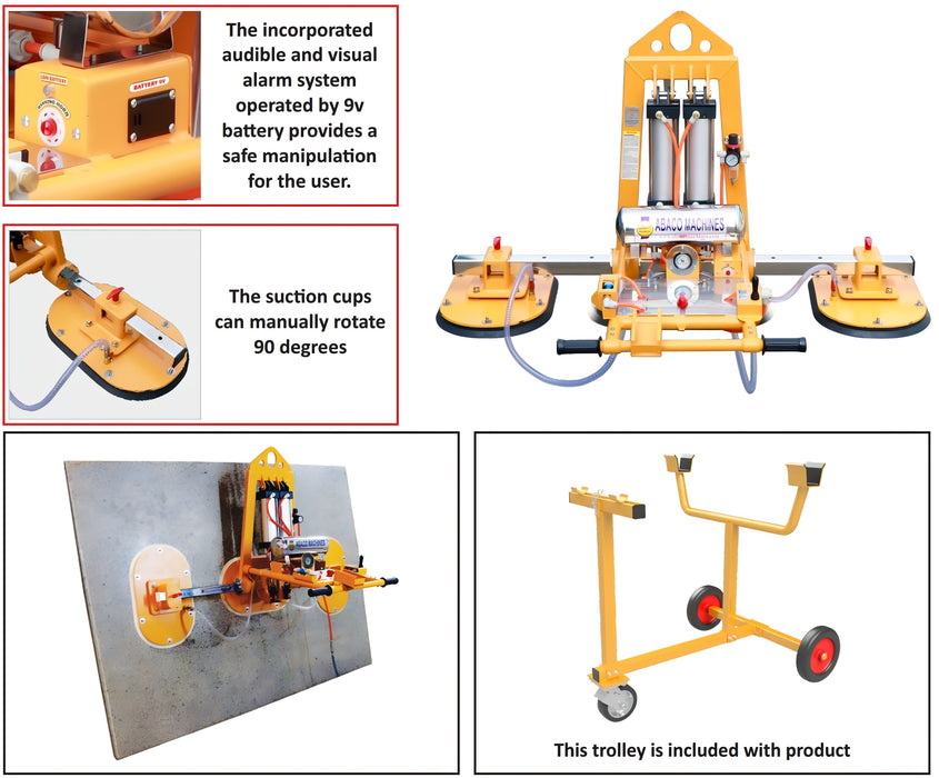 Abaco Stone Vacuum Lifter – SVL75 (750 kg / 1,650 lb, 0°–90° Tilt, 3 Pads)